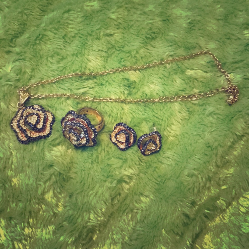 Rose Necklace, Earrings and Ring Set